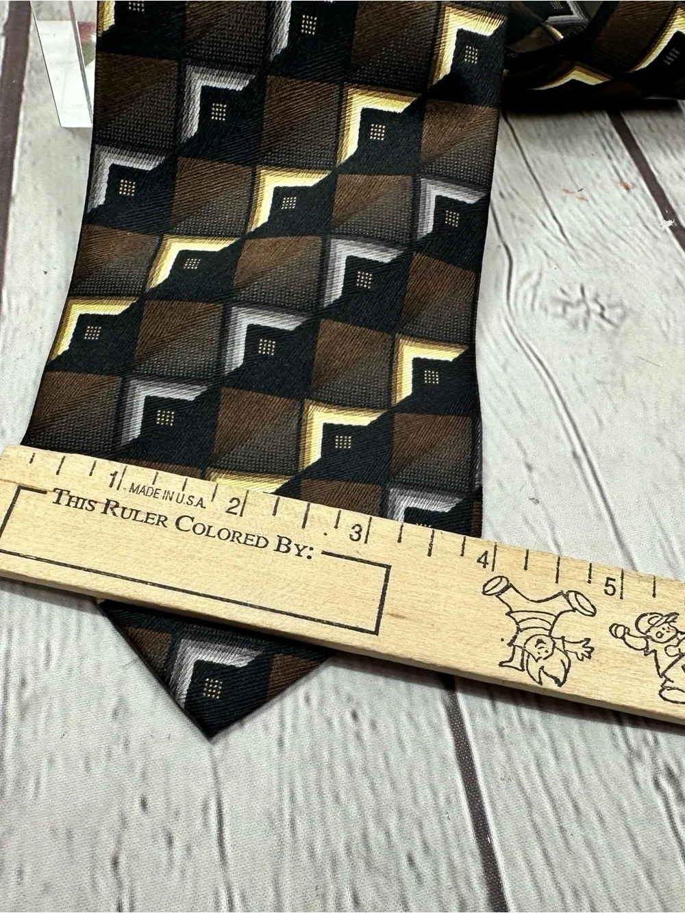 Kilburne & Finch Men's Geometric Brown & Black silk Tie Gold Accents office